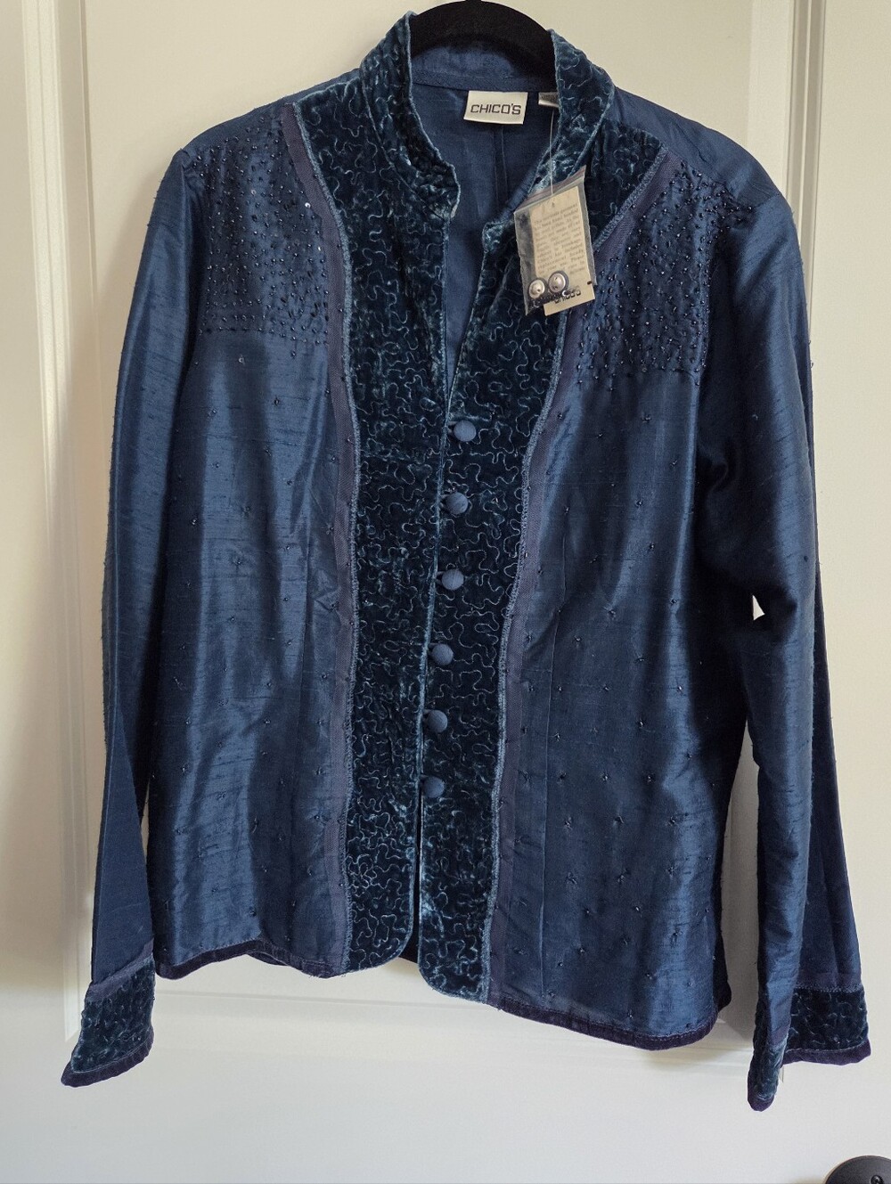 Chico's Velvet and Silk Beaded Blouse